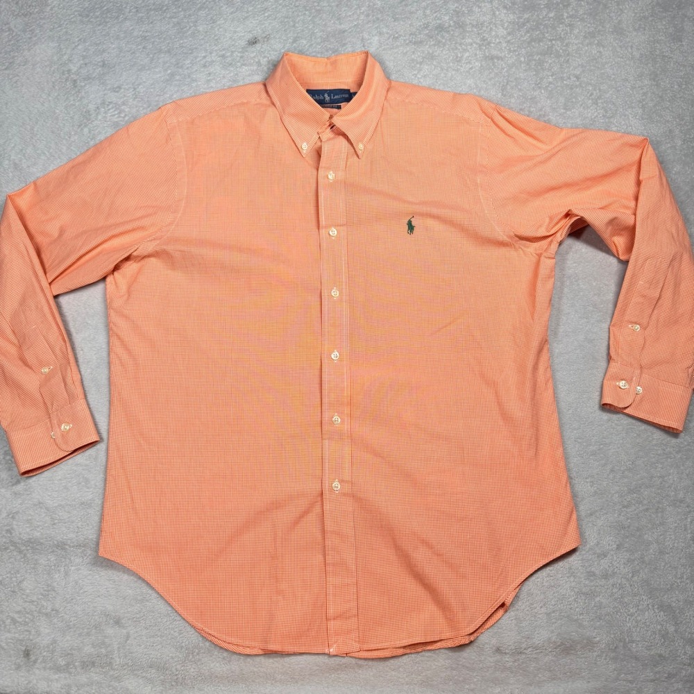 Ralph Lauren Classic Fit Gingham Button Down Shirt Orange White Men L - Picture 4 of 10